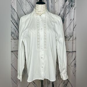 Pupa White Cotton Button Down Shirt Lace Trim M/L